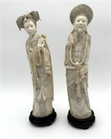 large Chinese Ivory Emperor and Empress Figures