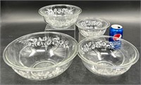 4 Vintage Pyrex Glass Mixing Bowls Colonial Mist