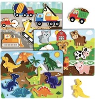 New Large 3 Pk Wooden Toddler Puzzles Ages 2-4 |