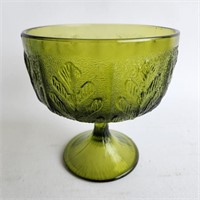 Vintage Green Glass Compote Bowl
