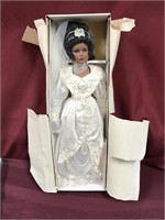 Boxed Tall Porcelain & Cloth Black Bride Doll