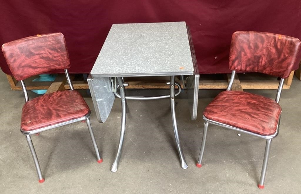 Vintage 50s Drop Leaf Table with Two Chairs