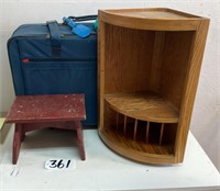 Suit case, step stool, corner stand. NO SHIPPING