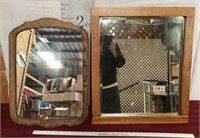 Antique Oak Mirrors, One Is Beveled