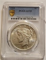 1923 Peace Silver Dollar PCGS Graded AU53