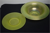 Vaseline Custard Glass Compote and Under Plate