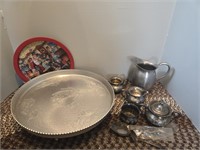 SILVER PLATE AND ALUMINUM LAZY SUSAN