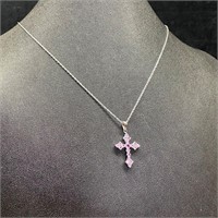 Sterling Silver Pink Crystal Cross Pendant