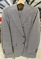 Vintage Plaid Grey Mens Suit