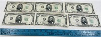 (6) 1950 $5 Bills