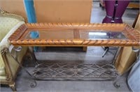 Wood & Metal Sofa / Entry Table w/ Glass Inserts