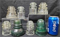 8 Vintage Glass Insulators - Green Hemingway, CSC