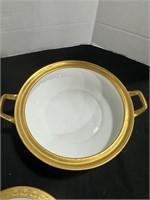 CREAM AND GOLD BOWL AND SERVING BOWL