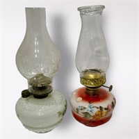 2 Antique Milk Glass Kerosene Oil Lamp victorian