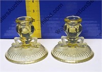 Vintage Yellow Depression Candle Holders