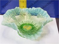 Vintage Green Opalescent Art Glass Dish