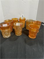 EIGHT. CARNIVAL GLASS CUPS.