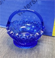 Small Vintage Cobalt Blue Glass Basket