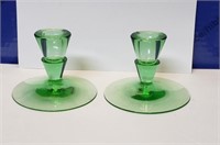 Green Depression Glass Candle Holders