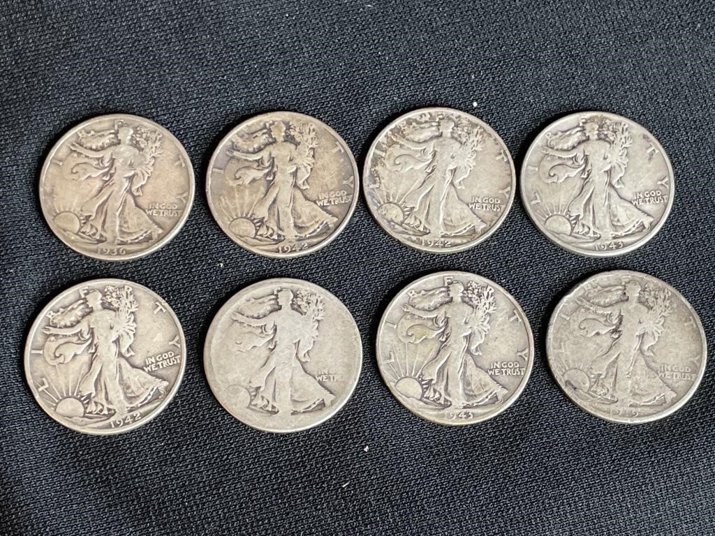 (8) WALKING LIBERTY HALF DOLLARS