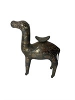 A QAJAR BRONZE  SILVER DAMACINED CAMEL