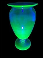 Uranium Glass large Tiffan vase votive centerpiece
