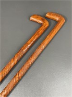 Two Hand Carved Wooden Walking Canes