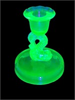 Uranium Glass Koi Dolphin short candle holder