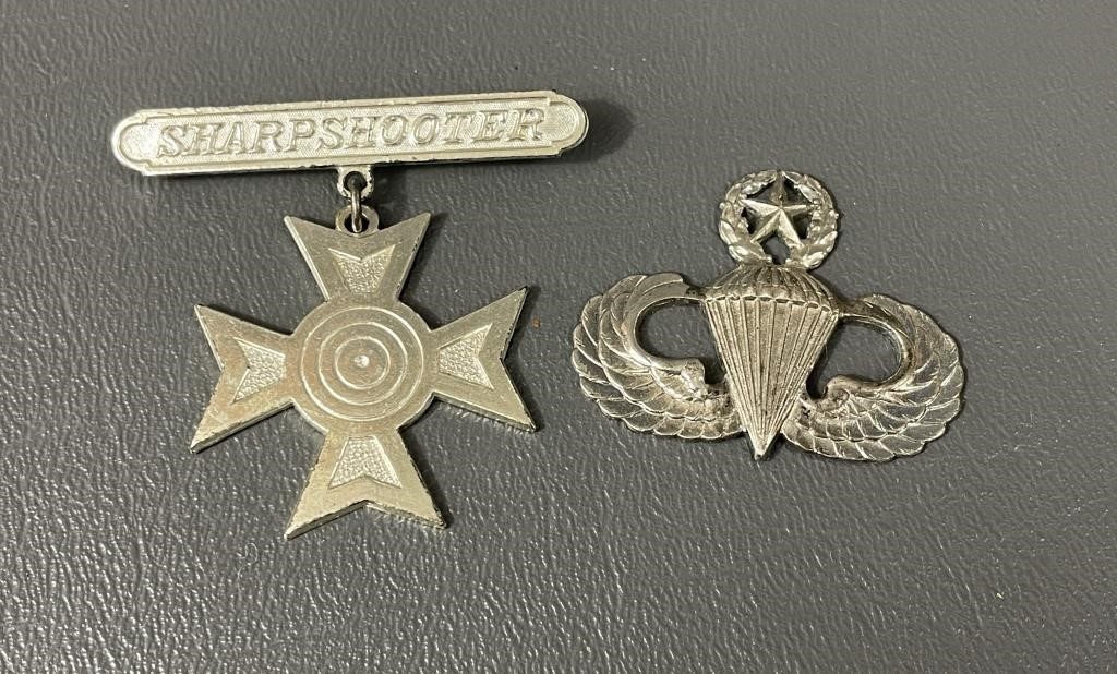 Two Vintage Sterling Military Badges