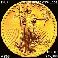 1907 HR Wire Edge $20 Gold Double Eagle GEM BU