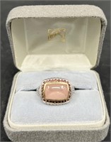 18K Gold & .925 Sterling Ring w Pink Stones Sz 8