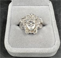 .925 Sterling Silver Medusa Ring Sz 10