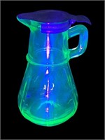 Uranium Glass Syrup pitcher jug metal flip lid