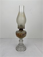 Antique Sailboat & Foliage Glass Oil Lamp