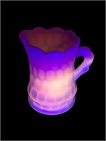 Cadmium art glass frosted amberina mini pitcher