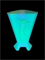Uranium Jadeite Glass art deco draped lady vase