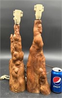 Pair of Knotty Wood Sculptural Lamps  - Work