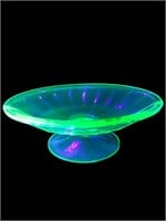 Uranium Glass Oval compote raised candy dish