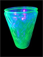 Uranium Glass large mouth vase diamond pattern