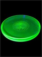 Uranium Glass round serving tray raised edge