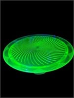 Uranium Glass Swirl pattern cake stand platter