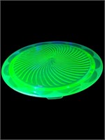 Uranium Glass Swirl pattern cake stand plate