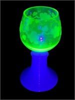 Uranium Glass Etched roemer grapes wine goblet