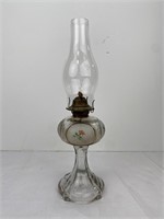 Antique 4-Panel Hand Painted Glass Eagle Oil Lamp