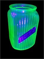 Uranium Glass Ribbed flour canister jar medium