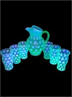 Uranium Vaseline Glass Fenton pitcher & cups