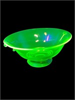 Uranium Vaseline Glass large scroll oval bowl
