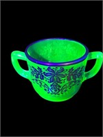 Uranium Glass Sterling overlaid sugar handled cup