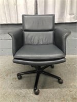 VINTAGE KEILHAUER GREY LEATHER OFFICE ARM CHAIR