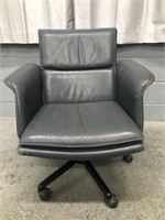VINTAGE KEILHAUER GREY LEATHER OFFICE ARM CHAIR